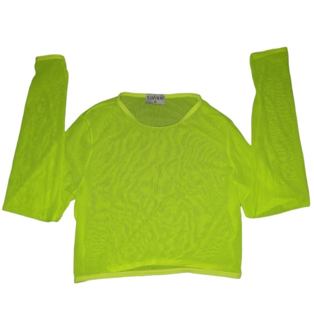 Icon Swim Vibrant Neon Green Sheer Mesh Long Sleeve Top